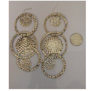 Women Earrings Drop Dangle Silver Tones Discs Rings Hook Fasteners FASHION JEWEL